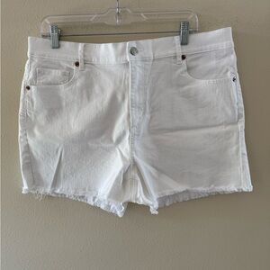 LOFT White Frayed-Hem White Denim Shorts